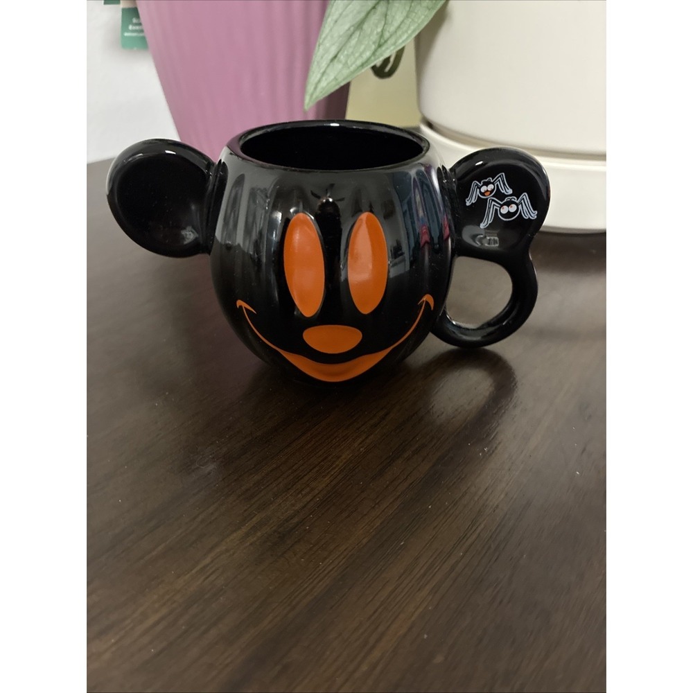 Rare Disney Mickey Ears Pumpkin Halloween Jack-O-Lantern Mug Black/Orange